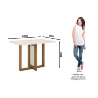 Conjunto: Mesa de Cozinha Natalí c/ Tampo Madeirado c/ Vidro Curvo 120x80cm e 4 Cadeiras Malu Nature/Linho - Henn