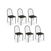 Kit 6 Cadeiras de Cozinha Noruega C077 6 Un Preto Fosco/Courano Preto 110 - Kappesberg