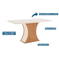 Conjunto: Mesa de Cozinha Luiza c/ Tampo de Vidro 160x90cm e 6 Cadeiras Vita Nature/Off White - Linho Bege - Henn