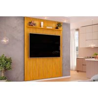 Home p/ TV até 65 Pol Pratic Ripado c/ 1 Prateleira 183x240cm Cedro - DJ Móveis