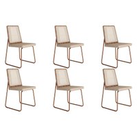 Kit 6 Cadeiras Sala Jantar Wood 1751 6 Uni Rose/Linho Areia - Carraro