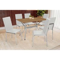 Conjunto: Mesa de Cozinha Loire c/ Tampo de Madeira 160cm e 6 Cadeiras Amsterdã Cromada/Branco 106 - Kappesberg