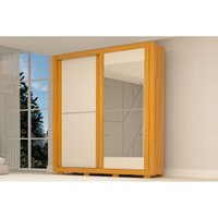 Guarda Roupas 2 Portas de Correr (1 c/ Espelho) e 3 Gavetas Nicole Nature/Off White - ACP
