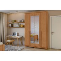 Guarda Roupa Casal 4 Portas (2 c/ Espelho) e 2 Gavetas c/ Pés Alonzo Amendoa - Lopas