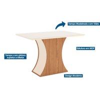 Conjunto: Mesa de Cozinha Luiza c/ Tampo Reto Madeirado c/ Vidro 120x90cm e 4 Cadeiras Vita Nature/Linho - Henn
