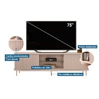 Estante p/ Sala até 75 Pol Atlas Ripado c/ 2 Portas 218x62cm Off White - DJ Móveis