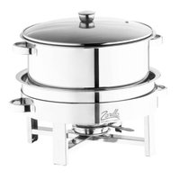 Rechaud Gastronômico Banho Maria 8,5L Aço Inox Tampa de Vidro Redondo Eventos Restaurante