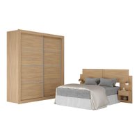 Guarda-Roupas Casal e Cabeceira com 2 Mesas de Cabeceira Multimóveis MP4337