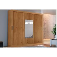 Guarda Roupa Solteiro 3 Portas de Correr (1 c/ Espelho) e 4 Gavetas Veneza Premium Naturalle/Ripado 3D - Rufato