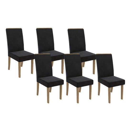 Kit 6 Cadeiras Sala Jantar 2CAD142NG 6 Un Nogueira/Suede Preto A038 - Kappesberg