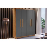 Guarda Roupa Casal 4 Portas e 2 Gavetas c/ Pés Espanha Naturale/Grafite - Rufato