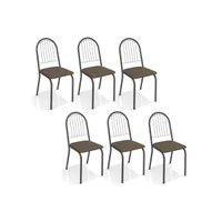 Kit 6 Cadeiras de Cozinha Noruega 2C077 6 Un Preto Fosco/Marrom 21 - Kappesberg