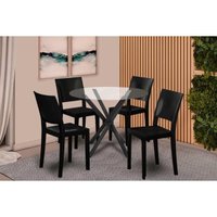 Conjunto: Mesa de Cozinha Volga c/ Tampo de Vidro 95x95cm e 4 Cadeiras Hydra Plus Preto - Kappesberg