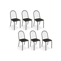 Kit 6 Cadeiras de Cozinha Noruega 2C077 6 Un Preto Fosco/Courano Preto 110 - Kappesberg