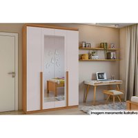 Guarda Roupa Casal 4 Portas (2 c/ Espelho) e 2 Gavetas Alonzo Amendoa/Off White - Lopas