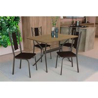 Conjunto: Mesa de Cozinha Loire Tampo Madeirado 90x160cm e 4 Cadeiras Lisboa Bronze/Freijo - Marrom - Kappesberg