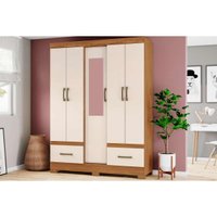 Guarda Roupa Casal 5 Portas (1 c/ Espelho) e 2 Gavetas Briz B60 Nature/Off White - Henn
