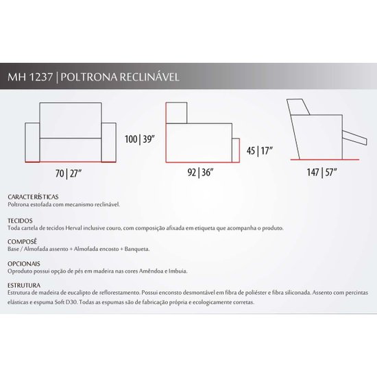 Poltrona de Amamentação Sala Reclinável MH 1237 Two Way c/ Pés Courano Preto - Herval
