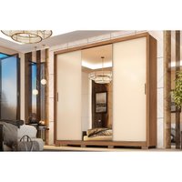 Guarda Roupa 3 Portas de Correr (1 c/ Espelho) e 4 Gavetas c/ Pés Dalila Flex Amêndola/Amêndola ou Off white - Demóbile