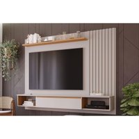 Painel Quarto p/ TV até 65 Pol Bahamas Ripado c/ 1 Porta 215X157cm Off White/Nature - Permóbili