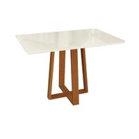Mesa de Jantar Kappesberg em Madeira Maciça com Tampo de Vidro Off White de 120cm