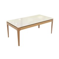 Mesa de Jantar Kappesberg em Madeira Maciça com Tampo de Vidro Off White de 200cm