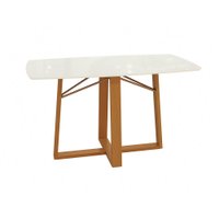 Mesa de Jantar Kappesberg em Madeira Maciça com Tampo de Vidro Off White Com 170cm