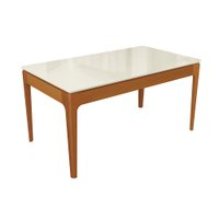 Mesa de Jantar Kappesberg em Madeira Maciça com Tampo de Vidro Off White com 160cm