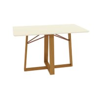 Mesa de Jantar Kappesberg em Madeira Maciça com Tampo de Vidro Off White de 160cm