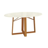 Mesa de Jantar 180cm Kappesberg em Madeira Maciça com Tampo de Vidro Off White