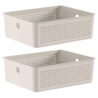 Kit 2 Caixas Organizadoras Ou 27x22x9cm Cesto Organizador 5,4L Bege Lavanderia Banheiro
