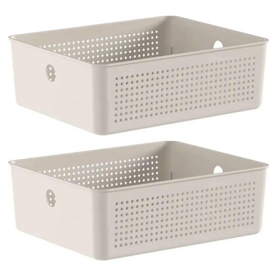 Kit 2 Caixas Organizadoras Ou 27x22x9cm Cesto Organizador 5,4L Bege Lavanderia Banheiro