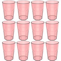 Conjunto 12 Copos De Suco 400ml Plástico Para Servir Água Rosa Quartzo
