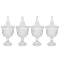 Kit 4 Bombonieres Potiches Cristal 24,5cm Pé Tampa Dublin Lyor Baleiros Decorativos Incolor