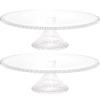 2 Pratos Porta Bolo Cristal com Pé 31x11cm Wolff Boleira Pearl Redonda Doces