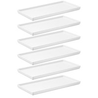 Jogo 6 Pratos Brancos Retangulares Servir Petiscos 27x13cm Comida Japonesa Bandeja Decorativa Uno Coza Plástica 