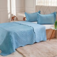 Kit Cobre Leito Solteiro Ultra Lisse Lisa New 160x220cm Azul Estonado