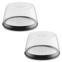 Conjunto 2 Queijeiras com Tampa Pretas Porta Queijo Frios Plástico com Grade Interna Uz