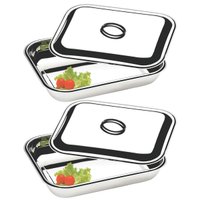 Kit 2 Travessas de Inox Tampa 1,5L Retangulares Fundas 24cm Servir Assadeiras Pequenas