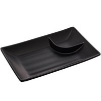 Kit 48 Pratos para Sushi com Molheira Lyor Travessa Melamina Preta Retangular Pequena Tóquio