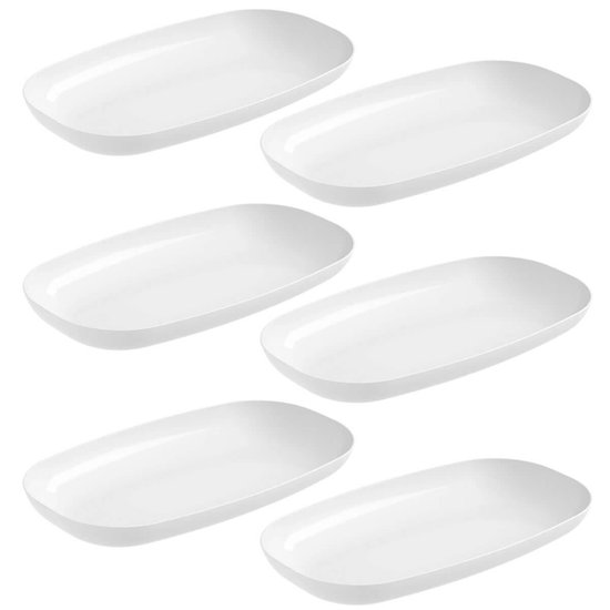 Kit 6 Travessas Plásticas para Servir Sushi Petiscos Doces Salada Branca Uno Coza
