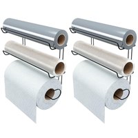 Kit 2 Suportes Rolos Porta Papel Toalha Preto Alumínio PVC Plástico Filme Parede Stolf