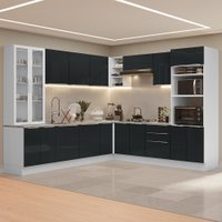 Armário de Cozinha Completa 566cm Branco/Preto Lux Madesa 01