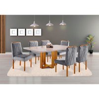 Conjunto Sala de Jantar 6 Lugares Mesa Lisy Madeira Maci&ccedil;a e 6 Cadeiras Safira M&oacute;veis Mundial