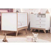 Quarto de Bebê Completo Confete 2 Peças (1 Cômoda + 1 Berço) QI65 Branco/Jequitiba - Henn