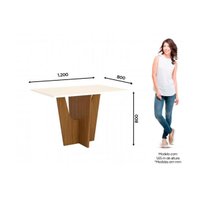 Conjunto: Mesa de Cozinha Vértice Tampo Madeirado c/ Vidro Reto 120x80cm e 4 Cadeiras Vita Nature/Linho - Henn