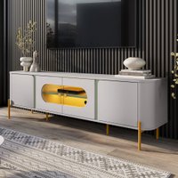 Rack para TV Até 75 Polegadas Juquehy 4 Portas com Vidro e Led Off White/Pistache - Móveis Bechara