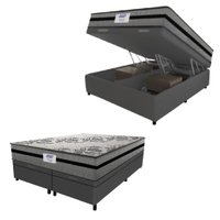 Cama Box Baú Casal King Colchão Gazin Com Molas Ensacadas Rubi 193x203x73cm Suede Cinza/Preto