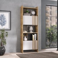 Estante para Livros Arbos 2 Portas 6 Prateleiras Ripado Olmo/Branco - Artany