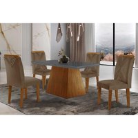 Sala de Jantar Completa Luna Tampo Madeirado c/ Vidro Reto 120x80 e 4 Cadeiras Amsterdã Imbuia/Suede Capuccino - Rufato